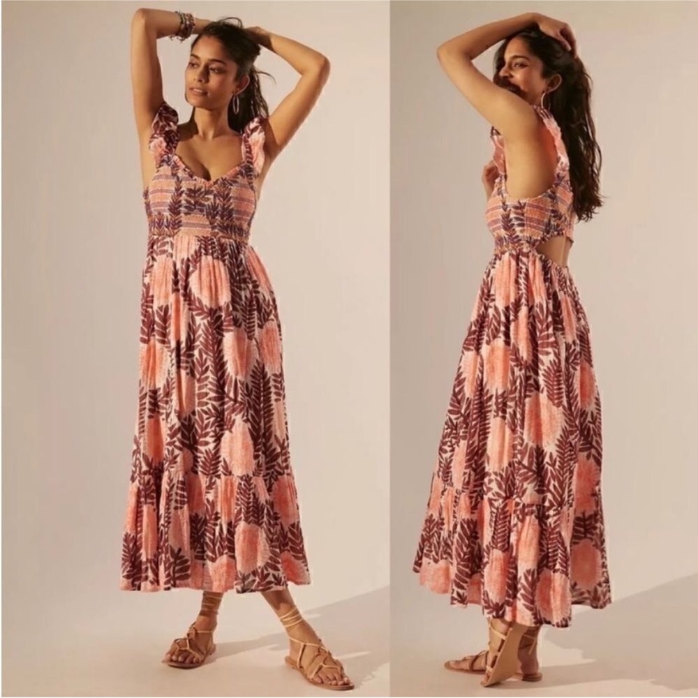 Cecilia Pettersson Anthropologie Smocked Maxi Floral Hawaiian Dress - M